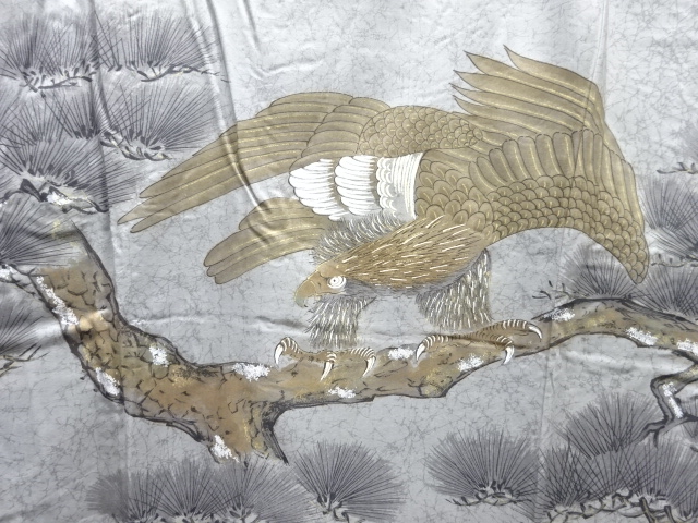 JAPANESE KIMONO / ANTIQUE MENS JUBAN / PINE / HAWK PATTERN